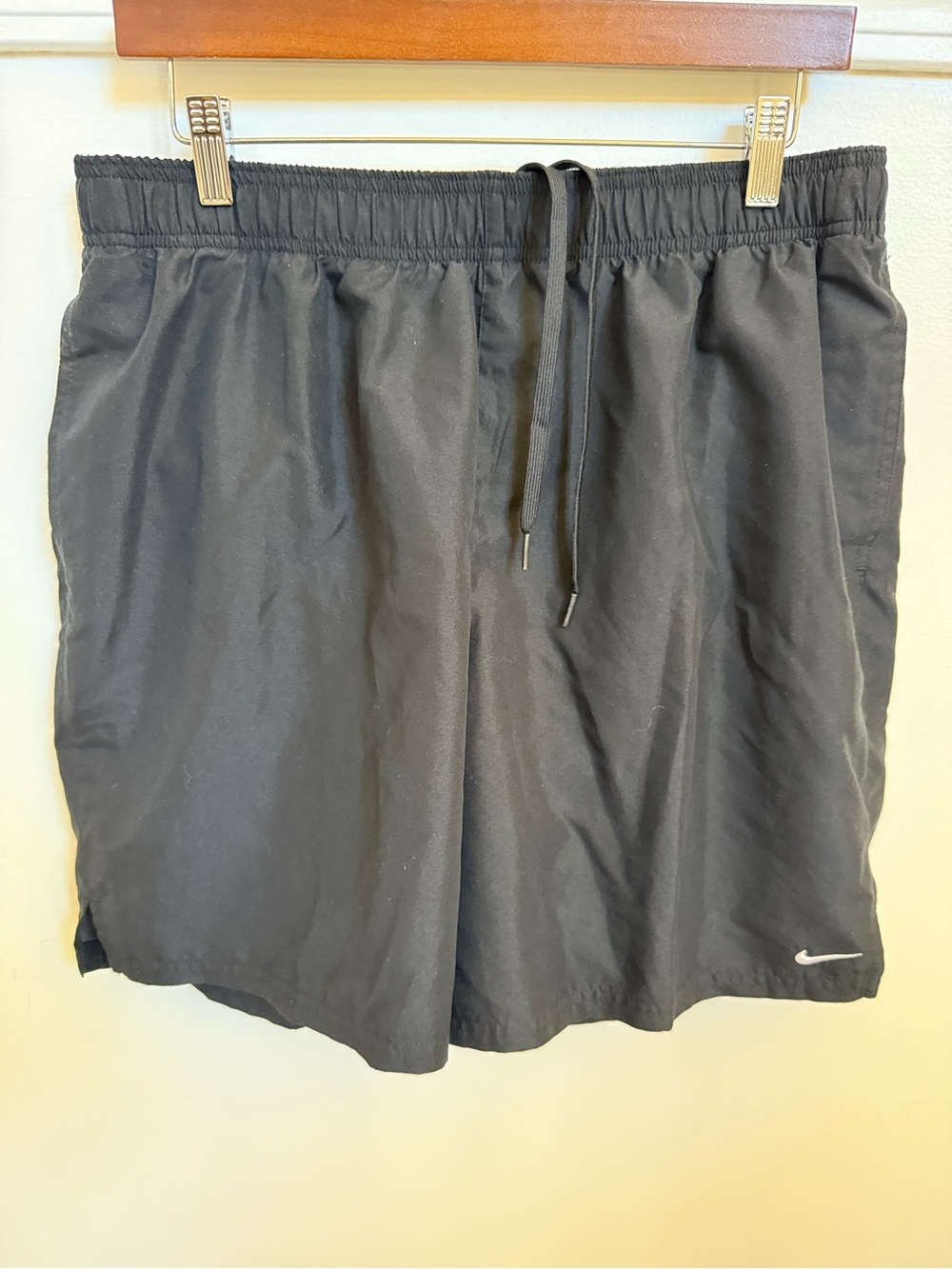Nike Men’s Black Swim Trunks with Small White Swoosh Accent